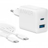 Мережевий зарядний пристрій ANKER PowerPort 312 - 20W USB-C & USB-A + USB-C cableWhite