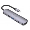 КонцентраторType-C(PD) HUB HOCO HB28 r(HDTV+USB3.0+USB2.0+SD+TF+PD) Metal Grey