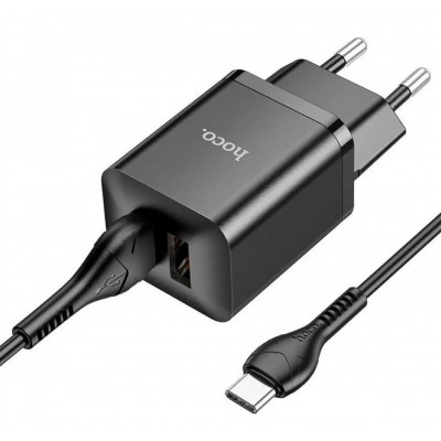Мережевий зарядний пристрій HOCO N25 Maker 2USB2,1A + Type-C Cable Black