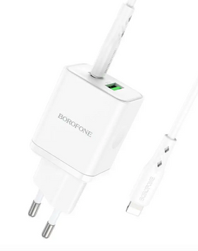 Мережевий зарядний пристрій Borofone BN7 PD20W+QC3.0 Type-C Lightning White 51682 фото
