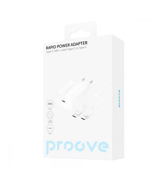 Мережевий зарядний пристрій Proove Rapid 30W Type-C to Type-C cable White 50916 фото