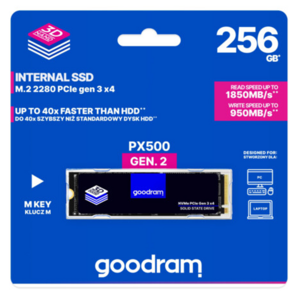 SSD 256GB Goodram PX500 G.2 M.2 2280 PCIe 3.0 x4 NVMe 3D TLC (SSDPR-PX500-256-80-G2) 47137 фото