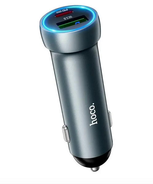 Автомобільний адаптер Hoco Z54 48W 1USB-A+1USB-C Metal Gray 52203 фото