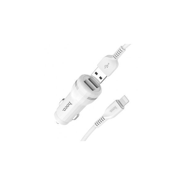 Автомобільний зарядний пристрій 2xUSB Hoco Z27 + Lighting (2,4A) White 24640 фото