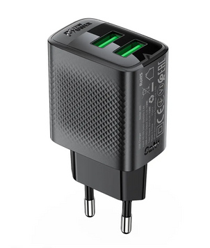 Адаптер мережевий Acefast A86 12W 2USB Black 51416 фото
