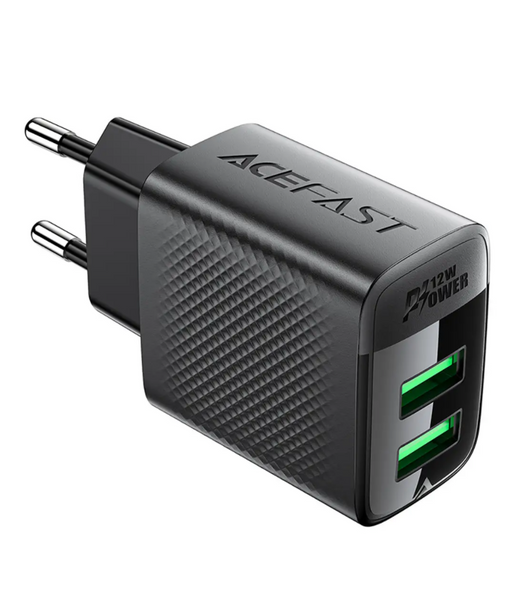 Адаптер мережевий Acefast A86 12W 2USB Black 51416 фото