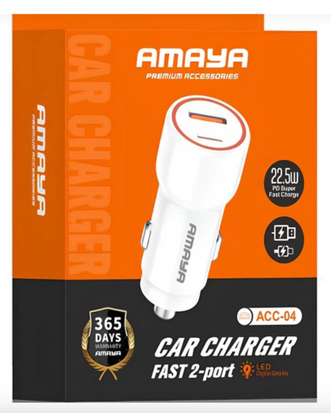 Автомобільний адаптер Amaya ACC-04 22.5W+QC3.0 1USB+Type-C White 53427 фото