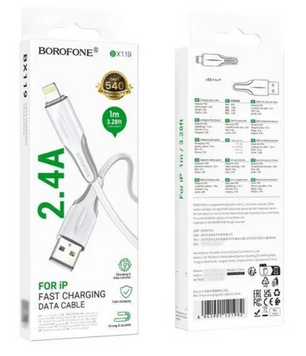 Кабель Borofone BX119 2.4A USB-Lightning 1m White 54058 фото