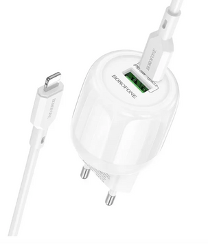 Мережевий зарядний пристрій Borafone BA93A USB+C+Lightning White 488281 фото