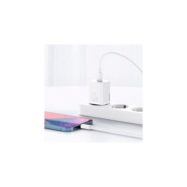 Мережевий зарядний пристрій Baseus Super Si 20W + кабель Lightning White 35092 фото