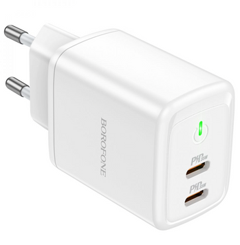 Адаптер мережевий BOROFONE BN9 Reacher PD35W dual port (2 USB-C) White 44644 фото