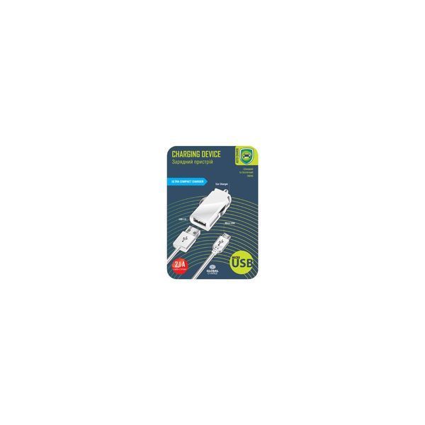 Автомобільний зарядний пристрій GLOBAL (1USB2.1A) з кабелем MICRO USB Black 36677 фото