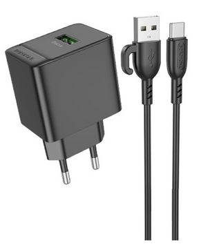 Мережевий зарядний пристрій Borofone BAS12A 18W USB+Type-C Black 50686 фото