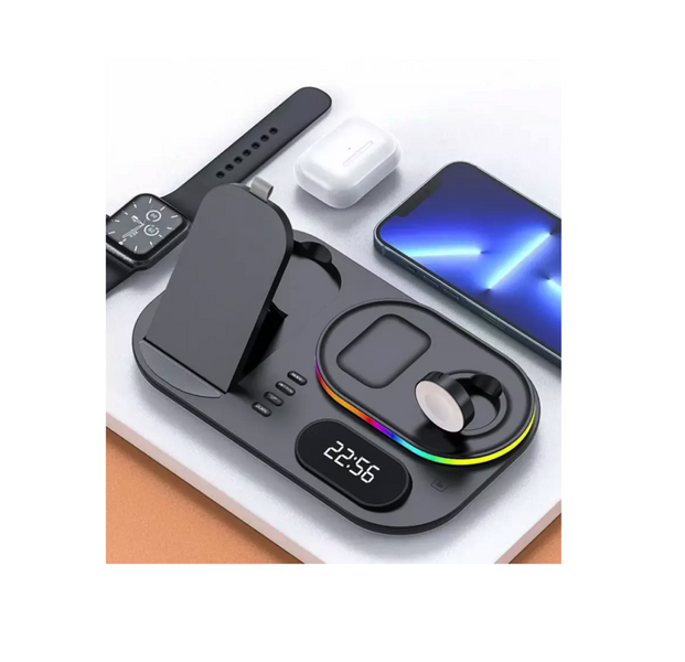 Безпровідна зарядна панель 4 IN1 A06 RGB (iPhone, iWatch, AirPods,Clock) 30W FAST ORIGINAL Black 44937 фото