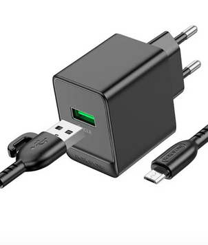Мережевий зарядний пристрій Borofone BAS12A 18W USB+Micro Black 50687 фото