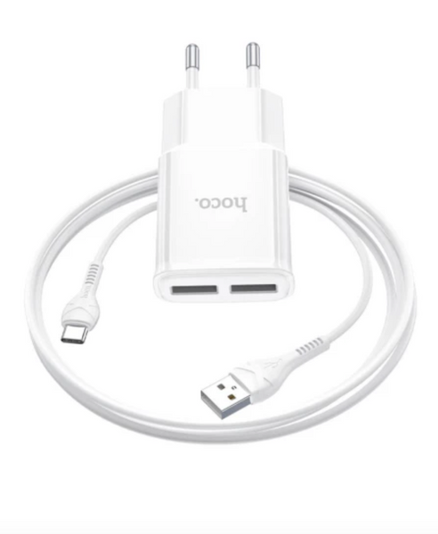 Мережевий зарядний пристрій Hoco C88A Star round 2USB+Type-C White 53164 фото