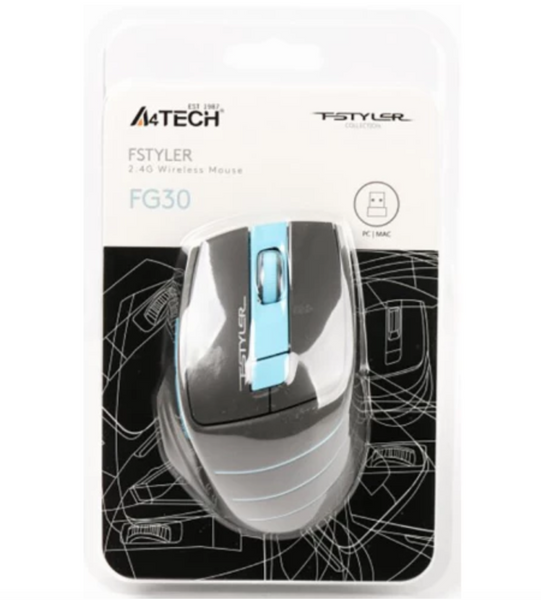 Мишка безпровідна A4Tech FG30 Black/Blue USB 25600 фото