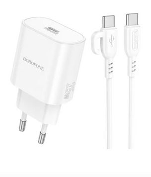 Мережевий зарядний пристрій Borofone BA82A Platinum PD25W + Type-C - Type-C White 53851 фото