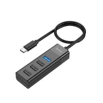 Концентратор Type-C HUB Hoco HB25 Easy mix 4-in-1 USB3.0+USB2.0 х 3 5 V 0,3m Black 44538 фото