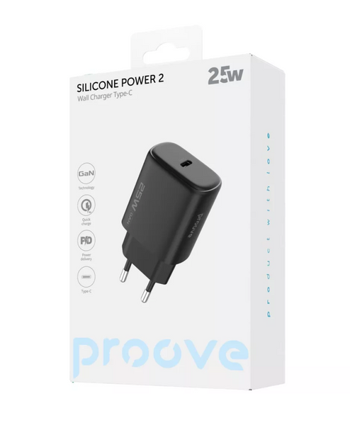 Адаптер мережевий Proove Silicone Power 2 25W Type-C Black 54966 фото