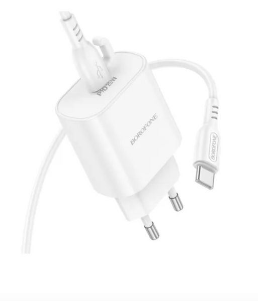 Мережевий зарядний пристрій Borofone BA82A Platinum PD25W + Type-C - Type-C White 53851 фото