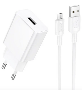 Мережевий зарядний пристрій Borofone BA110A 7.5W USB + кабель MicroUSB White 53874 фото