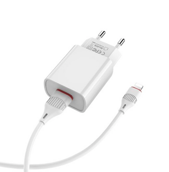 Мережевий зарядний пристрій BOROFONE BA20A Sharp 1USB2.1A+ Lighting White 29835 фото