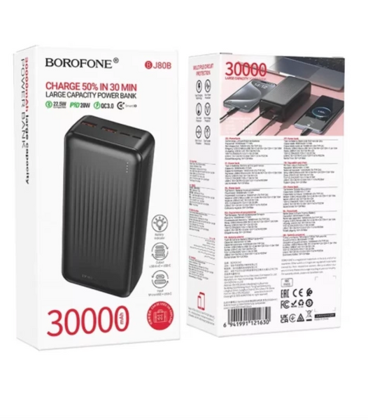 Додатковий акумулятор Borofone BJ80B Clever 22.5W 30000mAh Black 52888 фото