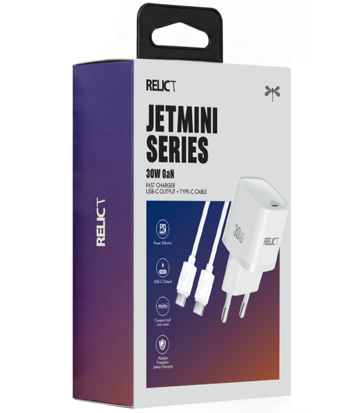 Мережевий зарядний пристрій Relict JetMini GaN 30W + Type-C - Type-C White 54307 фото